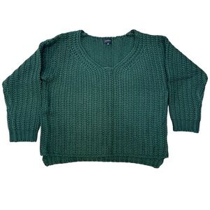 Majorelle V-Neck Deep Forest Green Chunky Sweater-Size Small